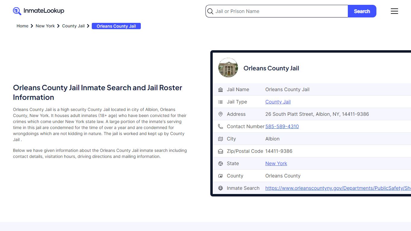 Orleans County Jail Inmate Search - Albion New York - Inmate Lookup
